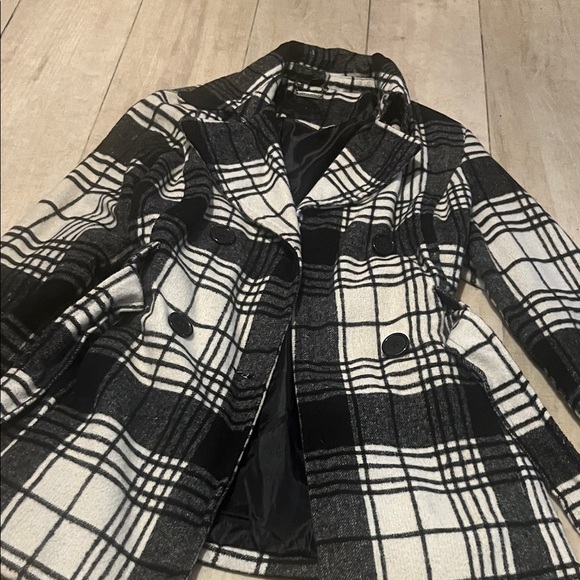 Jou Jou Black and White Plaid Trench Coat - Picture 5 of 11